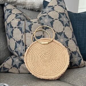 H&M Beige Woven Circle Bag with Gold Handles